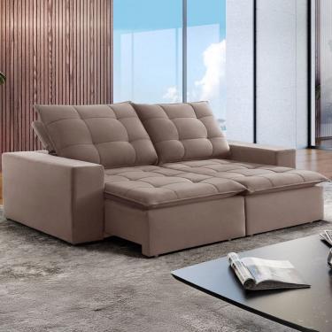 Imagem de Sofá 4 Lugares Paris Retrátil e Reclinável Super Pilow Veludo/Bege Escuro - Celflex