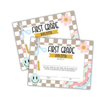 Imagem de Certificado de Graduação de Diploma de Primeiro Grau Pacote com 30 21,6 x 28 cm Tan Checkered Superlatives Class Awards Reconhecimento de Conclusão 1º