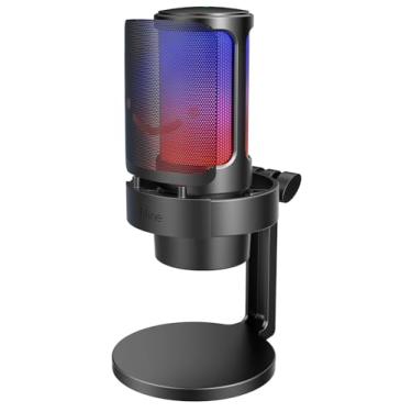 Imagem de FIFINE USB Microfone jogos para PC,streaming,podcasts,gravação,microfono condensador de mesa para computador,compatível com Mac/PS4/PS5,com controle RGB,toque mudo,conector para fone ouvido- A8 Preto