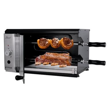 Imagem de Churrasqueira Elétrica 2 espetos Rotativos Sem Fumaça Vertical Stand Preto Titan