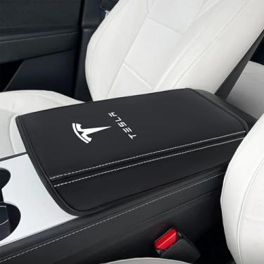 Imagem de DS Capa de apoio de braço de carro para Tesla Model 3/Mode Y couro console central tampa tampa de apoio de braço protetor anti-arranhões almofada acessórios interiores para Tesla 2017-2024 modelo 3