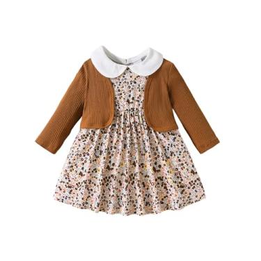 Imagem de Mioglrie Vestido infantil para bebês meninas outono inverno vestidos para bebês meninas 6 9 12 18 24 meses 2t 3t roupas meninas, Marrom, 6-12 Meses