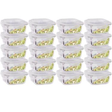 Imagem de 20 Pote Vidro Quadrado 320ml Tampa Hermética Pequeno Papinha - QUALITY
