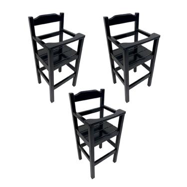 Imagem de Kit 3 Cadeiras Bebê Papinha Alimentação Trava Fixa Preto / Liso