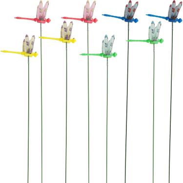 Imagem de DGZZI 8 peças de suporte decorativo de libélula simulação 3D para jardins internos e externos, 4 cores, inserções de 25 cm para decoração de mesa, acessórios de móveis de gramado