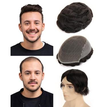 Imagem de BEEOS Peruca Masculina De Renda Hd Skinlike Real, 20X25 Cm, Com Base Fina, Parte Traseira E Lateral, Peça Q6 Masculina, Densidade 130%, #1B, Preta Natural