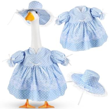 Imagem de Aliceset Roupa de ganso para varanda de verão, saia Lolita de bolinhas com chapéu de margarida branca para decoração de pátio externo de 58 cm (azul)
