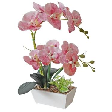 Imagem de Orquídeas rosa flores artificiais planta de orquídea falsa interior Phalaenopsis aparência real com vaso mesa centro de mesa arranjo realista elegante decoração de casa sala de jantar prateleiras de
