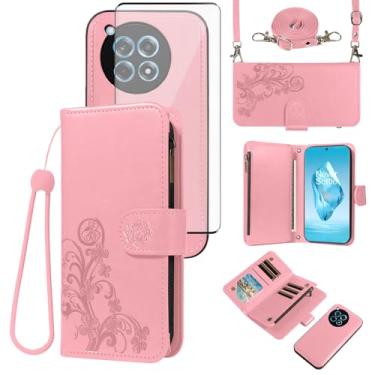 Imagem de Asuwish Capa de telefone para OnePlus 12R 5G/Ace 3 2024 carteira magnética destacável com protetor de tela de vidro temperado alça transversal flor porta-cartão slot 12 R R12 Ace3 feminino rosa