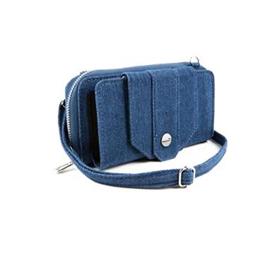Imagem de Carteira feminina transversal RFID bolsa para celular azul jeans WalletBe