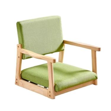 Imagem de Cadeira de chão portátil, pequena cadeira de piso de madeira maciça com encosto ergonômico e apoio de braço, cadeira preguiçosa de chão Tatami, cadeira de meditação, futon, para decoração de casa e