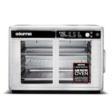 Imagem de Gourmia Fritadeira digital French Door – Capacidade GG 37QT, 12 predefinições, tecnologia FryForce 360°, desidratação, prova, cozimento lento, serve em pizza de 33 cm, 1700W, aço inoxidável