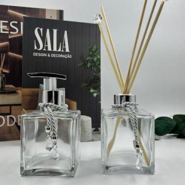 Imagem de Kit Lavabo Vidro Cubo Transparente 250ml com Saboneteira, Difusor e De