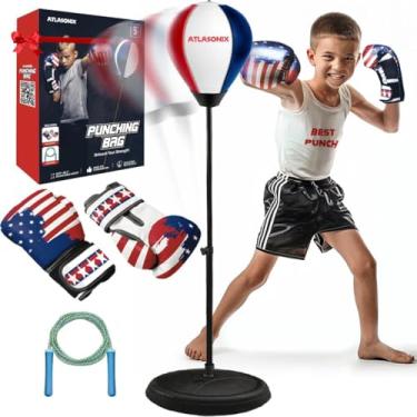 Imagem de Saco de pancadas de pé para crianças de 8 a 12 anos, conjunto de boxe com luvas - jogos divertidos de karatê ninja - aniversário para meninos e meninas - Equipamento de boxe interno e externo