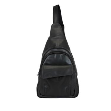 Imagem de Bolsa Transversal em Couro Legítimo – Shoulder Bag Feminina Masculina Elegante Casual Premium 013 (Preta)