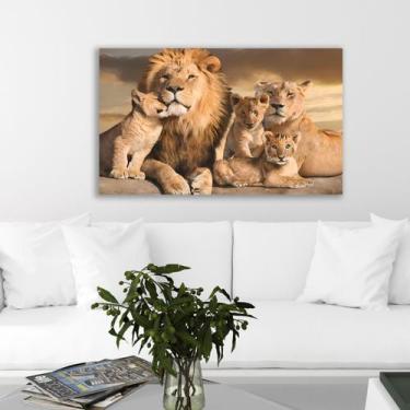 Imagem de Quadro Decorativo Grande Leão Leoa E Filhos União Familia - 19000