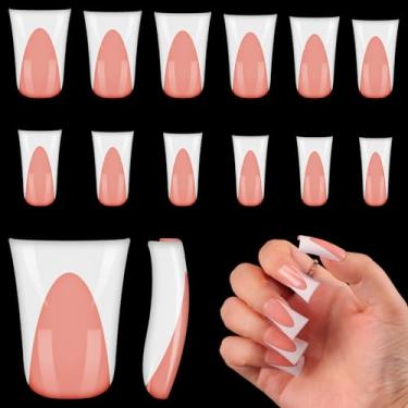 Imagem de outopen 120 pontas de unhas de pato, pontas curtas de pêssego claro para pato francês, cobertura total, pontas de pato para pressão ampla, pés de pato de cristal, pontas de unhas para extensão