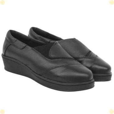 Imagem de Sapato Feminino Anabela Couro Legítimo Confortável Slip On Modelo 1700