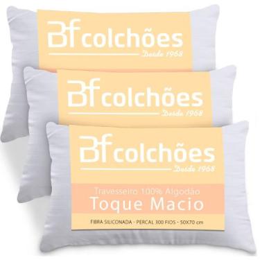 Imagem de Kit 3 Travesseiros 100% Algodão Antialérgico Percal 300 Fios Extramaci