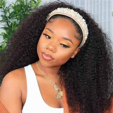 Imagem de Peruca com bandana Punmasa Kinky Curly 180% de densidade 45 cm de cabe