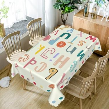 Imagem de Baocicco Toalha de mesa retangular alfabeto para decoração de mesa de jantar de jardim de infância, capa de mesa lavável ABC para berçário, meninos e meninas, mesa de aniversário, capa de mesa de