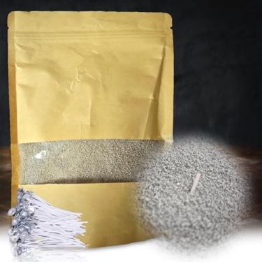 Imagem de DRMAISON Kit DIY de cera de vela perolada e areia – 500 ml, cinza claro, não tóxico e livre de fumaça, recarregável com 30 pavios, chama de longa duração, altamente personalizável para decoração de