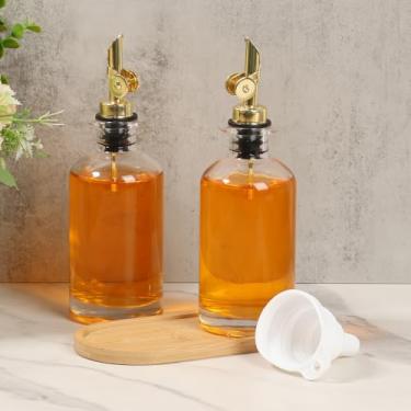 Imagem de Garrafa dispensadora de azeite de oliva, dispensador de óleo de vidro para cozinha, frasco dispensador de óleo de cozinha de 350 ml com funil e etiqueta à prova d'água, conjunto de dispensador de óleo