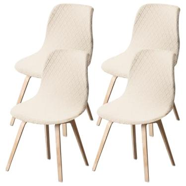 Imagem de UKQRRTC 4 capas de cadeira de sala de jantar, capa de cadeira minimalista, capas elásticas redondas nas costas, capa para cozinha, sala de estar (bege)