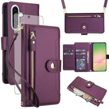 Imagem de Asuwish Capa de celular para Samsung Galaxy A56 5G com zíper carteira, com protetor de tela de vidro temperado e alça de pulso transversal, porta-cartão de crédito flip A 56 56A LTE mulheres meninas