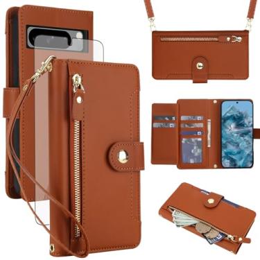 Imagem de Asuwish Capa de celular para celular Google Pixel 8 Pro 5G com zíper, com protetor de tela de vidro temperado e alça transversal, suporte para cartão de crédito Pixel8Pro Pixel8 XL Eight 8Pro feminino