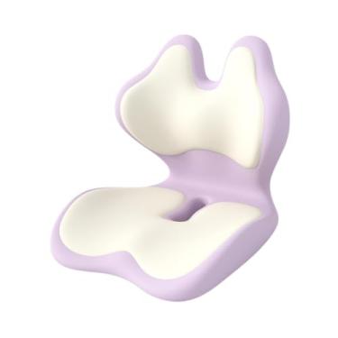 Imagem de harayaa Almofada de apoio para cadeira de escritório, encosto ergonômico e respirável, almofada para assento e costas para ficar sentado por muito tempo em, Bege Roxo