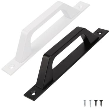 Imagem de Brosay Puxadores deslizantes de porta de celeiro preto de liga de alumínio com parafusos para porta de madeira portas de celeiro portões garagens galpão armário gaveta puxador 2 peças (preto e branco)