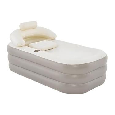 Imagem de BLWOTMOR Banheira Inflável Portátil Dobrável com Almofada de Apoio E Porta-copos à Prova D'água em PVC para Banho Relaxante, Adequada para Adultos, Marrom, Tamanho real