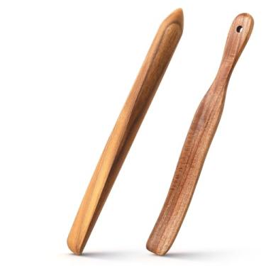 Imagem de Baderke Misturador de pão de madeira de 28 cm e espátula de madeira de 33 cm para cozinha, ferramenta de mistura para panela iniciante de massa fermentada (madeira teca)