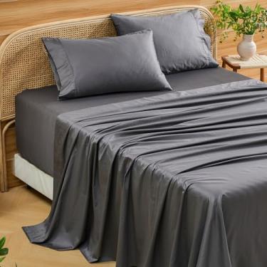 Imagem de Bedlifes Lençóis com bolso profundo 45 a 61 cm, algodão egípcio Queen Size 1000 fios, 4 peças - serve em colchões extra grossos, refrescantes e respiráveis (cinza escuro)