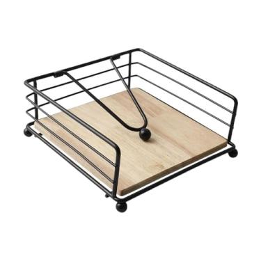 Imagem de IEUDNS Porta-guardanapos de mesa, enfeite moderno de ferro, fácil acesso, prático, quadrado, 7" x 7" suporte de papel para decoração de balcão de, Preto