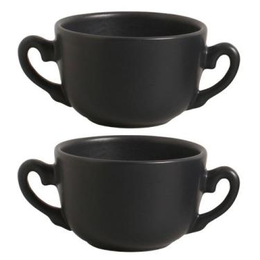 Imagem de Jogo 2 Consumes Xícara Caneca Duas Alças p/ Sopas Caldos Cumbuca Preto