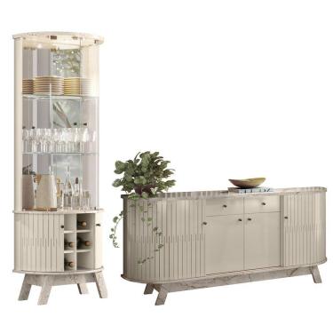 Imagem de Balcão Buffet Mônica 183cm e Cristaleira Melina M01 Calacata/Off White - Mpozenato