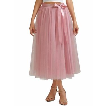 Imagem de Saia Aiberlisha A Line, comprimento de chá, tule, rosa empoeirado, XL-