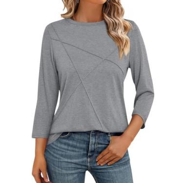 Imagem de Túnica feminina TICTICMISS, manga 3/4, gola redonda, cinza
