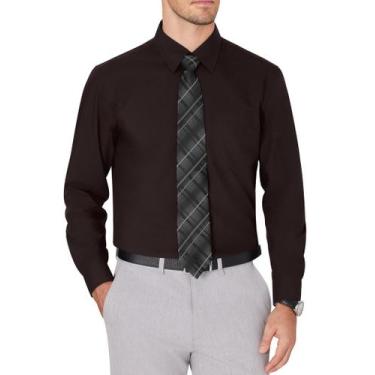 Imagem de Camisa social masculina J.VER, sem rugas, manga comprida, marrom escur