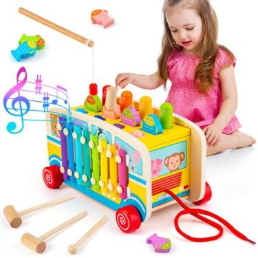 Imagem de Brinquedo Montessori Sundaymot Wooden para 1 ano com martelo e xilô