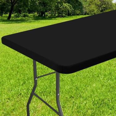 Imagem de Toalha de mesa Smiry Elastic Fitted Vinyl, mesa dobrável de 8 pés pret