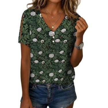 Imagem de Blusa feminina Zhyaj com estampa floral boho com decote em V e manga c