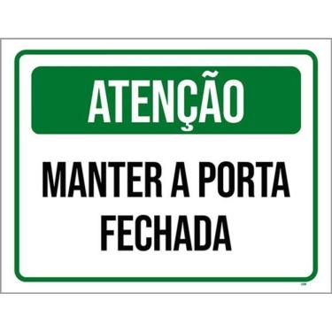 Imagem de Kit 3 Placas Atenção Manter Porta Fechada Verde