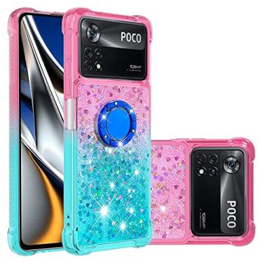Imagem de Dinglijia Capa para Xiaomi Poco X4 Pro 5G, gradiente Quicksand Series Glitter Bling Flutuante Líquido Flutuante Anel Kickstand TPU Amortecedor Amortecedor Cantos Reforçados Capa Feminina para Poco X4