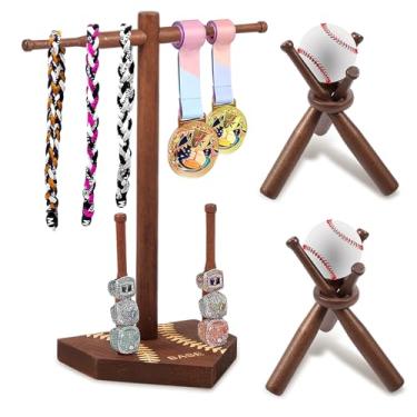 Imagem de KTZCTPCA Anel de beisebol de madeira e suporte de colar de gotejamento, anéis de campeonato de fácil instalação e organizador de troféu de beisebol, suporte de exibição de anel de softbol para