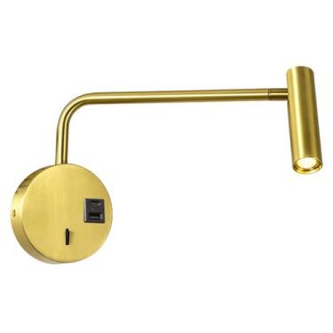 Imagem de Luminária de parede LED 3W giratória com interruptor, luminária de parede interna com USB recarregável, braço longo, lâmpada de leitura, ajustável, moderna, 3000K, luz quente, abajur de cabe