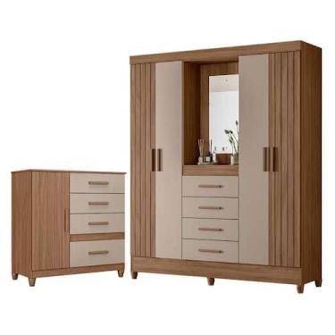 Imagem de Guarda Roupa Solteiro com Espelho Atenas e Cômoda Vênus com pés Carval