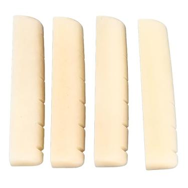 Imagem de Selim de ponte óssea para guitarra acústica Bull Bone Bridge Saddle qualidade de som melhorada afinação estável para guitarra folk material de osso de touro cru 2 selas 2 porcas (4 porcas)